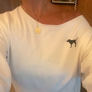 PINK long white sweatshirt. Large